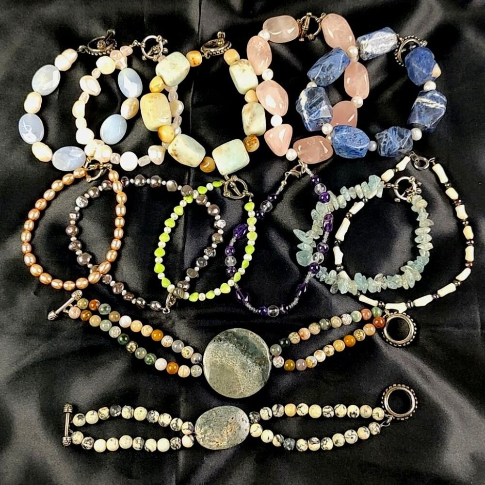 13 VTG NEW Resell 💲Bundle! Genuine Pearls Jasper Aquamarine Bracelets